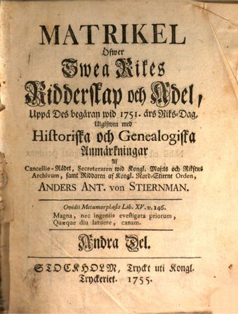 Matrikel schwedische Ritterschaft Mühlmann von Seulenberg