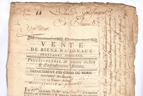 Partie du document Vente de Biens nationaux à Jean-PBaptiste Juste, le troisième propriétaire du MAnoir de Goaz Froment