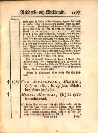 Description Beschreibung Ritterschlag Mühlmann von Seulenberg schwedische Krone